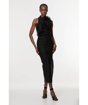 Gathered Fabric Bandage Knitted Maxi Dress