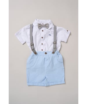 Dress your little one to impress with this delightful set from Little Gent. Featuring a shirt bodysuit, bowtie, and shorts with attached braces. Perfect for special occasions or stylish outings, your little one will look effortlessly dapper and be ready to steal the spotlight!