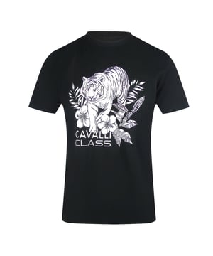 Elevate your casual wardrobe with the Cavalli Class Tiger Floral Logo Black T-Shirt. Crafted from 100% premium cotton, this men's t-shirt offers exceptional comfort and breathability, perfect for everyday wear. The striking tiger floral logo adds a bold, stylish edge that effortlessly enhances your look. Made in Bangladesh with attention to quality, this black t-shirt combines durability with a sleek design, making it a versatile staple for any modern man's collection. Experience the perfect blend of comfort and distinctive style with this standout piece from Cavalli Class