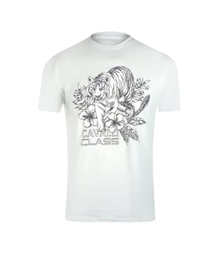 Elevate your casual wardrobe with the Cavalli Class Tiger Floral Logo White T-Shirt. Crafted from premium fabric, this t-shirt offers exceptional comfort and durability. Its striking tiger and floral logo design adds a bold, artistic touch that stands out effortlessly. Perfect for pairing with jeans or layering under jackets, it brings a sophisticated edge to everyday style. Experience the blend of luxury and streetwear with this versatile piece that makes a confident statement wherever you go. Mens, Made In Bangladesh, 100% Cotton