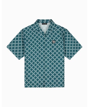 100 % Baumwolle Lässige Passform Formeller Kragen Vordere Knopfverschluss All-over Monogramm-Print Metallisches Monogramm auf der linken Brust Kann mit Monogramm-Shorts kombiniert werden