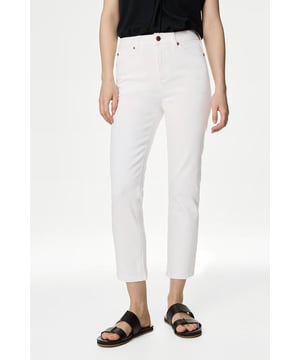 These cotton-rich denim jeans are crafted with a touch of stretch to provide the ultimate comfort. They're cut in a modern slim fit, with a flattering high-waist and easy cropped legs. For a traditional look, this staple design features five pockets and handy belt loops for added styling options.

Short 26" | Regular 28" | Long 30".

As clearance stock, brand labels have been cut.