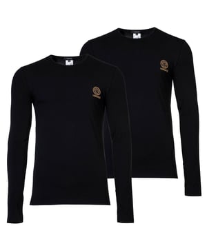 VERSACE Herren Langarmshirt aus Baumwollmischung im 2er Pack. Longlseeves mit Rundhalsausschnitt und kleinem goldenen VERSACE-Medusa-Print auf der Brust.