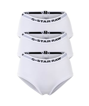 Einfarbige Damen Hipster von der Marke G-STAR im vorteilhaften 3er Pack. Slips für den Alltag mit Logo-Bund aus weicher Stretch-Baumwolle.