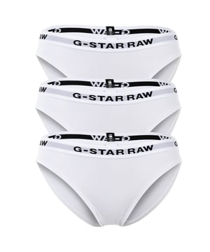 Einfarbige Damen Slips von der Marke G-STAR im vorteilhaften 3er Pack. Briefs für den Alltag mit Logo-Bund aus weicher Stretch-Baumwolle.