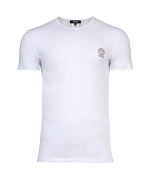 Hochwertiges Herren Unterhemd mit Rundhals-Ausschnitt der Marke VERSACE.  Elastische Baumwoll-Jersey Qualität, mit goldenem VERSACE-Logo-/Medusa-Print.