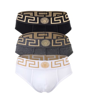 Eleganter Herren Slip der Marke VERSACE. Hochwertige einfarbige Unterhosen. Greca-Muster und Medusa-Motiv am elastischen Bund.