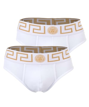 Eleganter Herren Slip der Marke VERSACE. Hochwertige einfarbige Unterhosen. Greca-Muster und Medusa-Motiv am elastischen Bund.