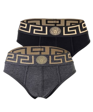 Eleganter Herren Slip der Marke VERSACE. Hochwertige einfarbige Unterhosen. Greca-Muster und Medusa-Motiv am elastischen Bund.