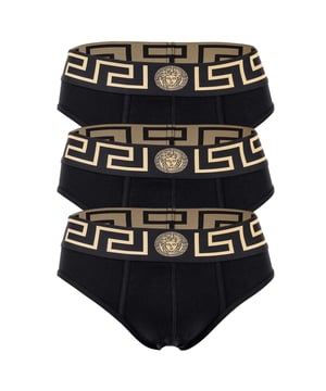 Eleganter Herren Slip der Marke VERSACE. Hochwertige einfarbige Unterhosen. Greca-Muster und Medusa-Motiv am elastischen Bund.