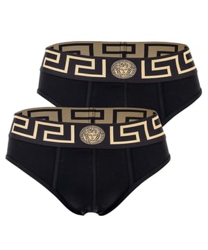 Eleganter Herren Slip der Marke VERSACE. Hochwertige einfarbige Unterhosen. Greca-Muster und Medusa-Motiv am elastischen Bund.