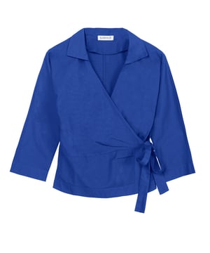 Embrace sophistication with this fitted wrap-style shirt, perfect for day-to-evening occasions. Featuring 3/4 length sleeves, pleated shoulders, cuffs, and adjustable side ties, it offers a flattering silhouette.
