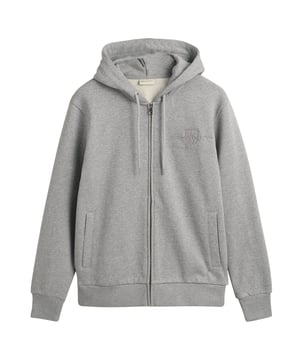 Kapuzen-Sweatjacke für Herren von der Marke GANT. Weiche Jersey-Qualität aus reiner Baumwolle, durchgehender Zipper, Leistentaschen, Logo-Stickerei.
