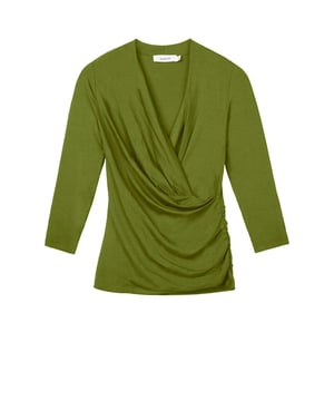 A timeless addition to every wardrobe, crafted from a luxurious fabric blend. This fitted top offers the same flattering silhouette as our popular Camille Crossover, shifted from print into versatile block colours.