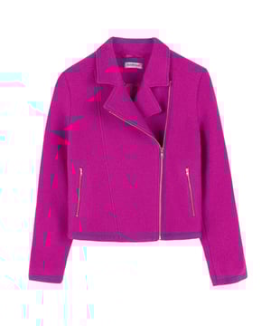 Wool biker jacket style with collar and lapels