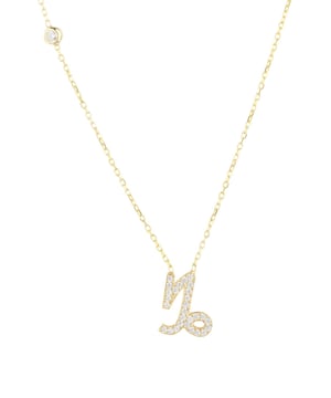 Made of 925 sterling silver, dipped in 22ct gold. This necklace is hand set with multifaceted white zircons.Capricorns celebrate birthdays December 22 - January 19Finished with a lobster clasp, and size adjusterDimensions: Necklace can be worn 40cm chain length or 45cm chain length using adjuster. Motif 1.5cm x 1cmPackaging:This item is presented in a Latelita London signature packagingCare Instructions:To maintain your jewellery, wipe gently with a damp cloth that is soft and clean. Do not soak in water. Avoid contact with soaps, detergents, perfume or hair spray