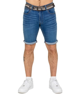 The Enzo Men's Belted Denim Stretch Shorts offer the perfect blend of style and comfort. Designed with a slim fit and crafted from stretch fabric, they provide flexibility and a sleek look. Featuring a classic 5-pocket design, a zip fly fastening, and a turn-up hem for a modern touch, these shorts are a must-have for any casual wardrobe. Ideal for warm-weather styling, they deliver both practicality and effortless fashion.