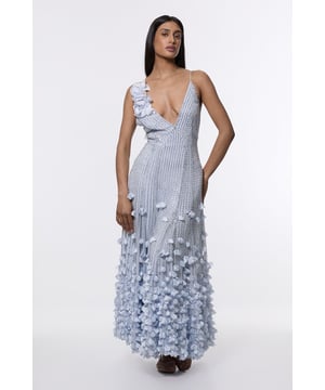 Crystal Applique Strappy Rosette Woven Maxi Dress
