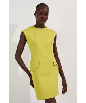 Ponte Structured Mini Dress With Gold Button Detail