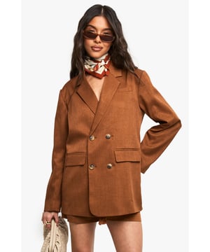Tailored Linen Look Double Breasted Blazer