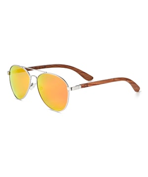 Frame: Silver Metal ;  Arm: Red Wood; Earpiece: Red Wood; Lens: Orange-Yellow Multi-Layer Triacetate Cellulose (TAC); Mirrored Lens: No; Gradient Lens: No; Polarization: Optical Quality; UV Protection: 100% UVA/UVB; Hinge: Spring Loaded Stainless Steel; Adjustable Nosepads: Yes; Lens Width: 60mm; Temple Length: 148mm; Bridge Width: 20mm.