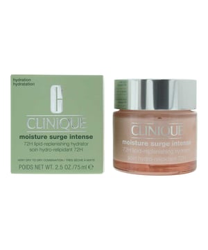 Clinique Moisture Surge Intense 72H Lipid-Replenishing Hydrator. Experience deep, long-lasting hydration with Clinique Moisture Surge Intense 72H, a rich cream-gel moisturizer designed to comfort and strengthen dry to very dry and sensitive skin. 
Powered by aloe bio-ferment, cica, and lipid-replenishing ingredients, this fragrance-free formula delivers up to 72 hours of moisture—even after washing your face. Its silky texture melts into the skin, creating a barrier that locks in hydration and defends against environmental stressors. Skin feels soothed, plump, and resilient with a healthy, dewy glow.  
How to Use:
Apply to clean skin morning and evening as the last step in your skincare routine.
Smooth evenly over the face and neck using upward motions.
Can be worn alone or under makeup for a fresh, hydrated base.
Tip: Use as a 5-minute hydration mask by applying a thicker layer, then tissue off the excess.