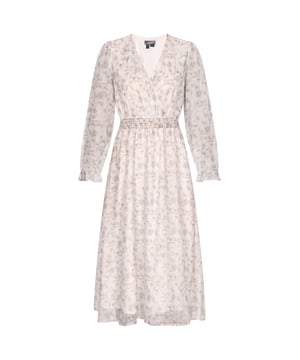 Dieses Midikleid wurde für die moderne Romantikerin entworfen und verströmt mit seinem V-Ausschnitt und der Wickelsilhouette Vintage-Charme. Die Bischofsärmel verleihen eine zarte Note, während der elastische Bund für eine schmeichelhafte Passform sorgt. Mit seinem Blumendruck auf Chiffon ist dieses Kleid perfekt für alle, die bei ihrer Garderobe eine weiche, drapierte Qualität zu schätzen wissen.  Kleid