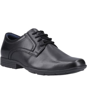Offering a smart look with a touch of tradition, these premium black leather lace-ups have a minimal aesthetic that is perfect for school with their sleek squared toe and subtle stitch detailing.