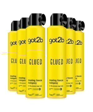 Schwarzkopf got2b Glued Blasting Freeze Hair Spray with Ultimate Hold 300ml,6pk

Get hair that screams ""look at me"" with got2b's innovative range of extreme styling products. Inspired by the latest trends, got2b launches fantastic innovations each year enabling the brand to cover a variety of styling benefits from hold, to volume to shine.

From voluptuous volume and scandalous spikes, to fashionable freezes, touchable textures and silky straight styles, got2b from Schwarzkopf is super styling range for hair with attitude.

Key Features : 
Freeze your hair and get strong hold
Ultimate strong hold for spikes and other hairstyles
Sticking polymers and care ingredients for long-lasting, smooth styles
Wind -Tunnel tested! This water resistant Spiking Glue delivers hold so strong your style will last until next shampoo

How to use :
Spray from 30cm distance evenly in short bursts all over your style for total hold or apply hairspray to individual strands for extra hold and spikes.

Ingredients: Dimethyl Ether, Alcohol Denat., Aqua, Octylacrylamide/Acrylates.Butylaminoethyl Methacrylate Copolymer, Aminomethyl Propanol, Parfum.

Safety Warnings : 
Pressurised container. Protect from sunlight and do not expose to temperatures exceeding 50°C. Do not pierce or burn, even after use. Do not spray on a naked flame or any incandescent material. Keep away from the eyes and inflamed skin.


Box Contains: 6 Pack of Schwarzkopf got2b Glued Hair Spray 300ml"