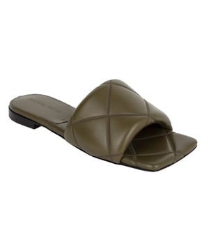 • Quilted leather flat sandals • Lining: Lambskin • Color: Khaki • Rubber-injected leather outsole  Material: 100% Lambskin Made in: Italy. Country of Origin:Italy