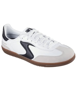Heben Sie Ihren Alltagsstil mit diesen Schnür-Court-Sneakers von Skechers auf. Gefertigt mit einem strapazierfähigen Duraleather-Obermaterial und hochwertigen Schweinsleder-Overlays, verfügt dieser sportlich inspirierte Schuh über ein markantes Kontrast-'S'-Logo an der Seite. Die gepolsterte Skechers Air-Cooled Memory Foam®-Innensohle sorgt für atmungsaktiven und ganztägigen Komfort. Perfekt für Freizeitkleidung, Spaziergänge oder Streetwear-Mode.