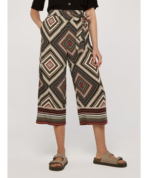 Khaki-Border Print Culottes-30-degree (cold) machine wash on synthetic cycle, Do not bleach, Do not tumble dry, Two dot iron (medium), Do not dry clean