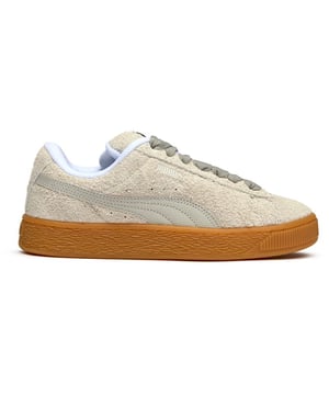 Zapatillas de mujer Puma de ante gris XL peludas, fabricadas con ante y suela de goma. Características: ante peludo, cuello acolchado y lengüeta acolchonada.