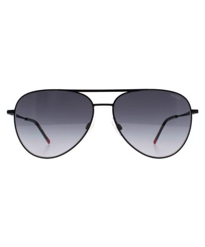 Hugo by Hugo Boss Aviator Unisex Sonnenbrille Schwarz Grau Verlauf HG 1318/S vereint zeitgemäßes Design mit einer raffinierten, professionellen Note. Mit einem schlanken, aviatorähnlichen Rahmen aus hochwertigem Metall bieten diese Sonnenbrillen ein leichtes, aber dennoch langlebiges Tragegefühl. Die minimalistische Silhouette wird durch dezente Metallakzente und das markante Hugo Boss Logo an den Bügeln aufgewertet, was einen unaufdringlichen, aber stilvollen Look erzeugt. Die Premium-Gläser bieten exzellenten UV-Schutz, während sie Klarheit und Komfort bewahren.