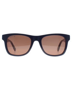 Lacoste Rectangle Mens Blue Brown L978S  Sunglasses are a classic wayfarer style featuring the Lacoste crocodile logo across a white and green stripe design on the temples