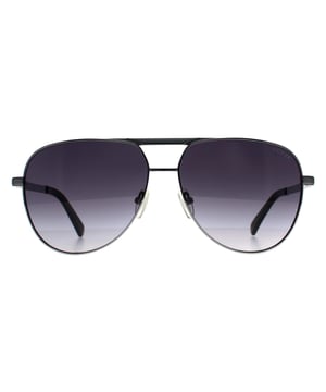 Guess Aviator Mens Shiny Gunmetal Smoke Gradient GU00027  Sunglasses are crafted from high-quality metal, which is both lightweight and durable. The frame features a aviator shape with a double bridge, giving it a unique and fashionable look. The temples are adorned with the Guess logo, adding an extra touch of elegance to the design.