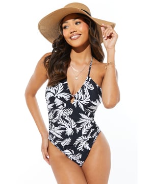 Versatile halterneck and bandeau design
        Eye-catching keyhole detail at the bust
        Striking tropical print pattern
        Figure-flattering ruched sides
        Comfortable stretch fabric for optimal fit
    
    Make a splash this summer with our captivating halterneck keyhole bandeau swimsuit. This versatile piece offers two stunning looks in one, allowing you to switch between a classic bandeau style and a trendy halterneck with ease. The eye-catching keyhole detail adds a touch of allure, while the bold tropical print ensures you'll stand out by the pool or on the beach. Perfect for your next sunny getaway, this swimsuit pairs beautifully with oversized sunglasses and a wide-brimmed hat for a glamorous poolside ensemble. Alternatively, throw on a breezy kaftan and sandals for a chic beachside lunch look. Whether you're lounging by the pool, taking a dip in the sea, or sipping cocktails at a beach bar, this swimsuit will keep you feeling confident and stylish throughout your summer adventures.