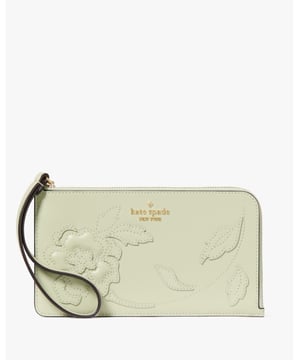 Lucy Floral Applique Medium L-Zip Wristlet, Lucy Forest Blooms Applique Medium L-Zip Wristlet, Fits Largest Iphone, 3 Cc Slots, Back Slip Pocket,  Length: 20.00 Cm,  Height: 12.00 Cm