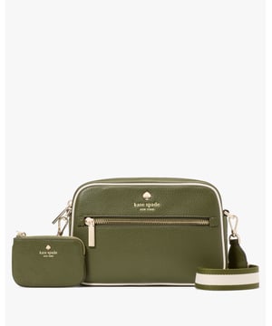 Emma Colorblock Pebbled Leather Small Camera Bag, Emma Colorblock Pebbled Leather Small Camera Bag, Fits An Iphone 15 Pro Max, Front Zip Pocket, Back Slip Pocket, Detachable Pouch,  Length: 7.00 Cm,  Width: 23.00 Cm,  Height: 15.00 Cm