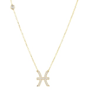Design:Made of 925 sterling silver, dipped in 22ct gold. This necklace is hand set with multifaceted white zircons.Pisces celebrate birthdays February 19 - March 20Finished with a lobster clasp, and size adjusterDimensions: Necklace can be worn 40cm chain length or 45cm chain length using adjuster. Motif 1.5cm x 1cmPackaging:This item is presented in a Latelita London signature packagingCare Instructions:To maintain your jewellery, wipe gently with a damp cloth that is soft and clean. Do not soak in water. Avoid contact with soaps, detergents, perfume or hair spray.