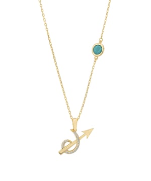 Embark on a journey of freedom and exploration with our Zodiac Sagittarius Birthstone Necklace, designed for the adventurer at heart. Crafted from premium 925 sterling silver and finished with a luxurious 18ct gold plating, this necklace captures the essence of the Sagittarius spirit. The pendant, inspired by the Sagittarius constellation, is adorned with cubic zirconia, reflecting the sign's innate desire for knowledge and truth. A vibrant turquoise gemstone, the birthstone for Sagittarius, is gracefully set along the adjustable 40-45cm chain, symbolizing the wisdom and protection that guides every Sagittarian on their quest. This piece is more than an accessory; it's a celebration of the boundless energy and optimistic spirit of those born between November 22nd and December 21st.