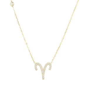 Made of 925 sterling silver, dipped in 22ct gold. This necklace is hand set with multifaceted white zircons.Aries celebrate birthdays March 21 - April 19Finished with a lobster clasp, and size adjusterDimensions: Necklace can be worn 40cm chain length or 45cm chain length using adjuster. Motif 1.5cm x 1cmPackaging:This item is presented in a Latelita London signature packagingCare Instructions:To maintain your jewellery, wipe gently with a damp cloth that is soft and clean. Do not soak in water. Avoid contact with soaps, detergents, perfume or hair spray.