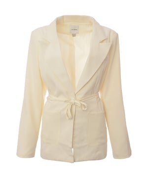 Lining: 100% Polyester, Main: 95% Polyester, Main: 5% Elastane. The Extro &amp; Vert tie waist blazer is a stunning piece that exudes modern elegance. With its chic off-white hue and single-button front, it's the perfect blend of sophistication and style. The tie waist design adds a touch of uniqueness, cinching at the waist to flatter the figure. Whether dressed up for a formal event or paired with casual pieces for a day out, this blazer is sure to make a statement.