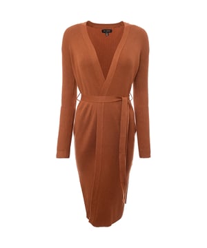 The QED London edge to edge maxi cardigan in brown is a stylish and cozy addition to your wardrobe. Made from a blend of 80% viscose and 20% nylon, this cardigan offers a soft and comfortable feel while ensuring durability. The edge-to-edge design provides a sleek and modern look, making it easy to layer over various outfits.

The brown color adds a warm and earthy tone, perfect for complementing a range of styles. The maxi length gives it a chic and elegant appearance, making it suitable for both casual and more dressed-up occasions. Whether you?re wearing it over a dress or pairing it with jeans and a top, this cardigan is a versatile and fashionable choice for any season.