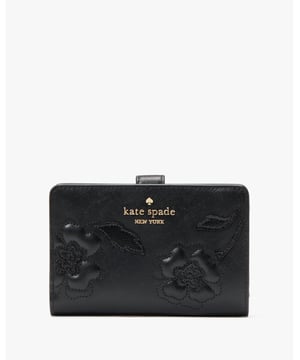 Madison Floral Applique Medium Bifold Wallet, Madison Forest Blooms Applique Medium Compact Bifold Wallet, 9 Cc Slots, Id Window, 2 Slip Pockets, 1 Bill Slot, L-Zip Coin Compartment,  Length: 14.00 Cm,  Width: 3.00 Cm,  Height: 9.00 Cm