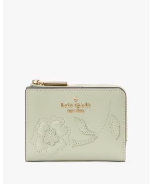 Madison Floral Applique Small L Zip Wallet, Madison Forest Blooms Applique Small L-Zip Wallet, 6 Cc Slots, 2 Slip Pockets, 1 Bill Slot, L-Zip Coin Compartment, Back Slip Pocket,  Length: 12.00 Cm,  Height: 10.00 Cm