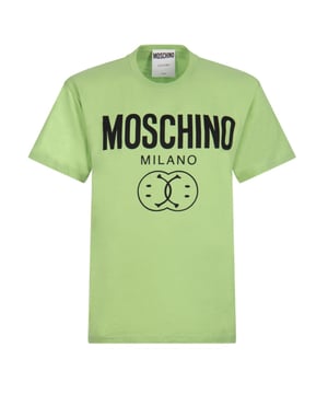 Elevate your casual wardrobe with the Moschino Milano Double Smiley Logo Green T-Shirt. Crafted from soft, breathable fabric, this vibrant green tee features Moschino's iconic double smiley logo, adding a playful yet stylish touch to your outfit. Perfect for everyday wear, it combines comfort with bold design, making it an ideal choice for those who want to stand out effortlessly. Whether paired with jeans or layered under a jacket, this T-shirt brings a fresh, energetic vibe to your look while showcasing your fashion-forward taste. Make a statement with Moschino's unique blend of fun and sophistication. Made in Portugal, 100% Cotton