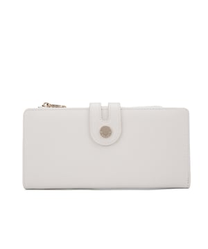 Cartera de mujer. El cierre es con botón magnético. Los bolsillos internos son tarjeteros y porta billetes. Los bolsillos externos están ausentes. Falta la correa para el hombro. Falta el mango. Hay un compartimento interno. El material exterior es Cuero Vegano/Pu. Internamente no está forrado. Medidas: 9,5x19x3 cm. Producto de moda