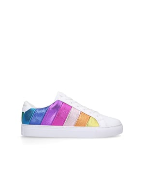 The Lane Stripe sneaker is crafted from a metallic laminated pebble grain cow leather in the iconic diagonal rainbow sewn stripe pattern with classic lace up front. Sole height: 2.5cm. Padded footbed.