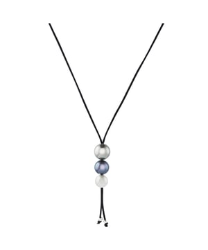Formentor adjustable necklace with Majorcan pearls: contemporary simplicity with a Mediterranean essence.\n\n This necklace combines casual style with artisanal elegance, thanks to a minimalist design featuring three Majorcan pearls suspended on an adjustable textile cord. A comfortable and versatile piece that easily adapts to any style.\n\n Details:\n\n - Handcrafted in Mallorca using the traditional method.\n - Includes three polished Mallorcan pearls, arranged vertically.\n - Strong, soft and light black textile cord.\n - Adjustable system to adjust the height according to the look.\n - Decorative metal details at the ends of the cord.\n\n A fresh and contemporary necklace, perfect for those seeking a relaxed yet elegant touch. Ideal for everyday wear or as a statement piece for casual looks.\n Measures: Length: 113 cm\n Composition: Pearls, Textile\n Care:\nAvoid contact with perfumes, creams and chemicals.
